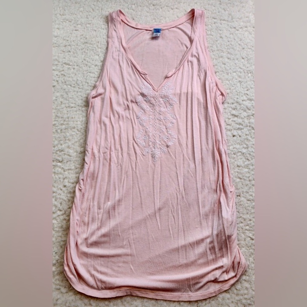 Sleeveless Womens Top Maternity Powder Pastel Pink Embroidery Stretch Sides Soft